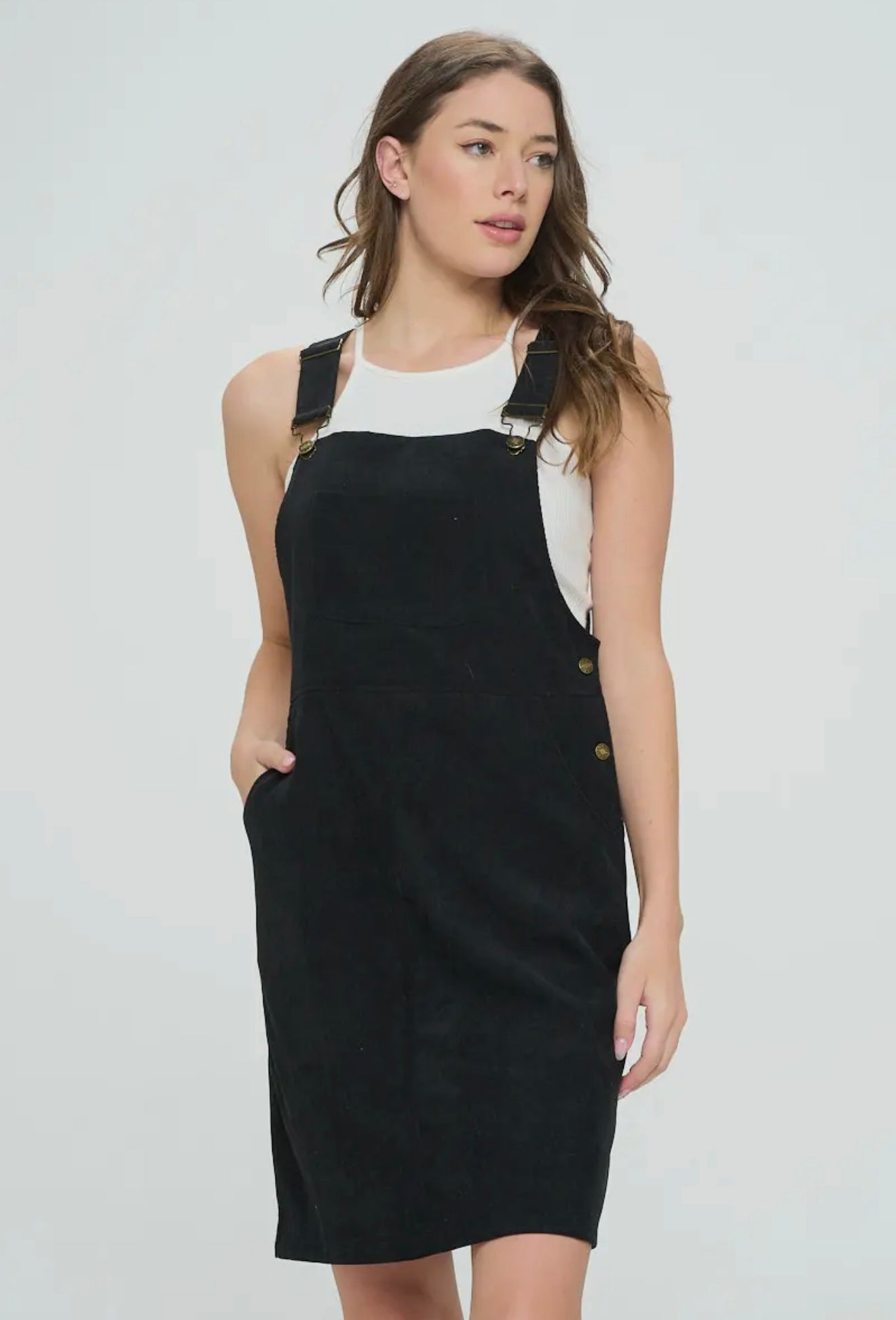 Classic Black Corduroy Overall Dress