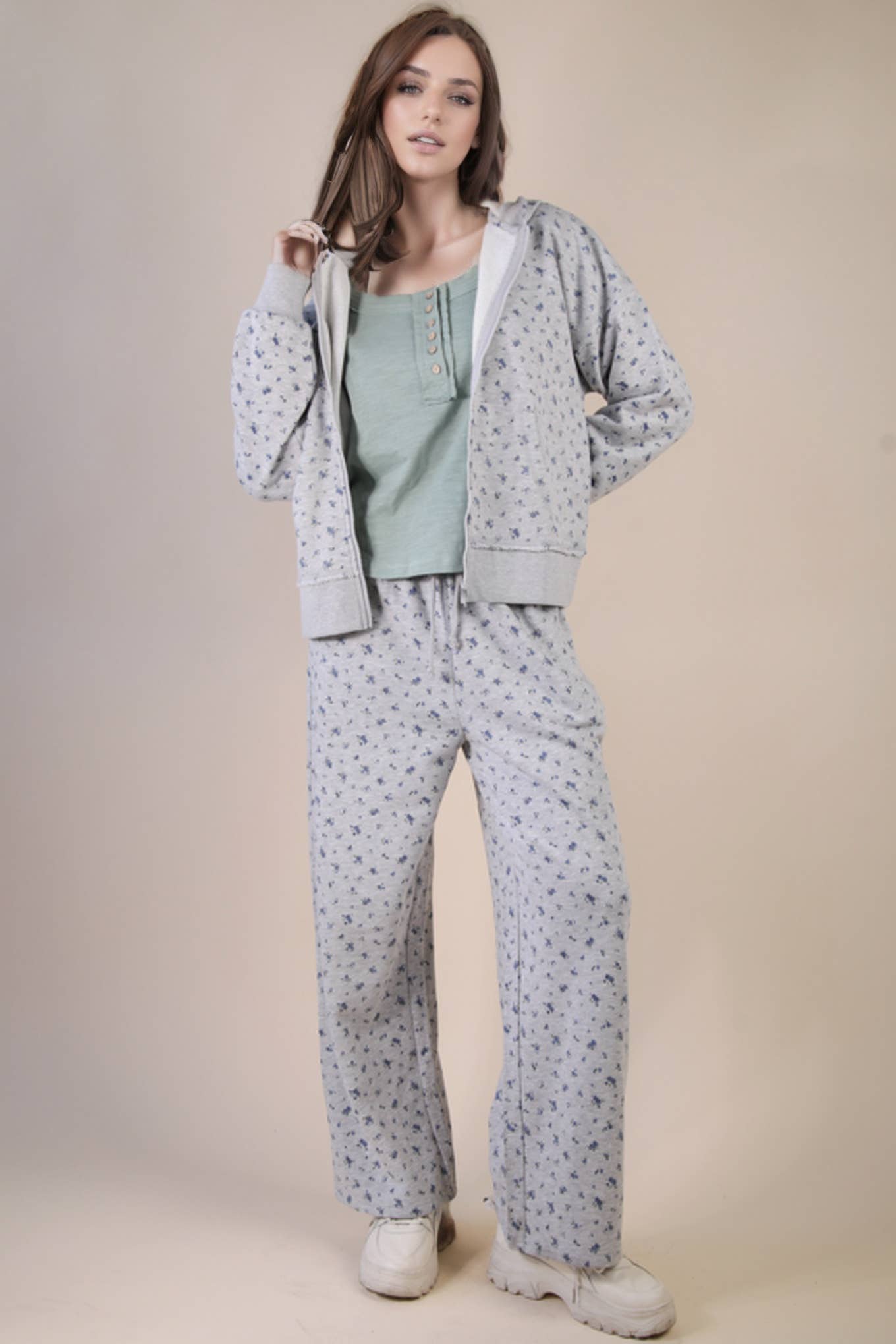 Oversized Floral Zip Up Hoodie