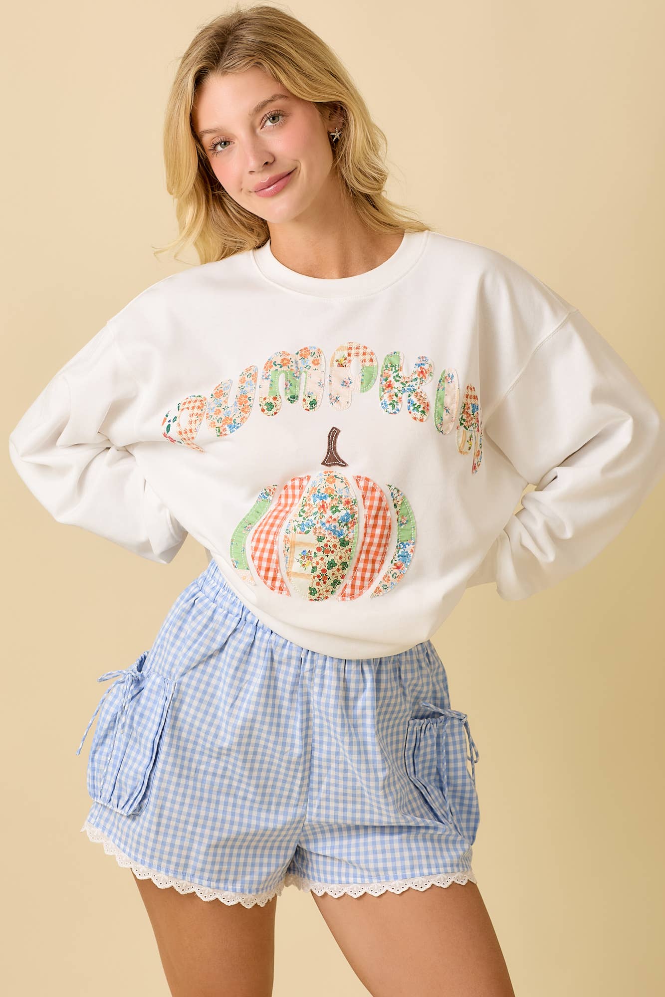 Pumpkin Patchwork Long Sleeve Crewneck