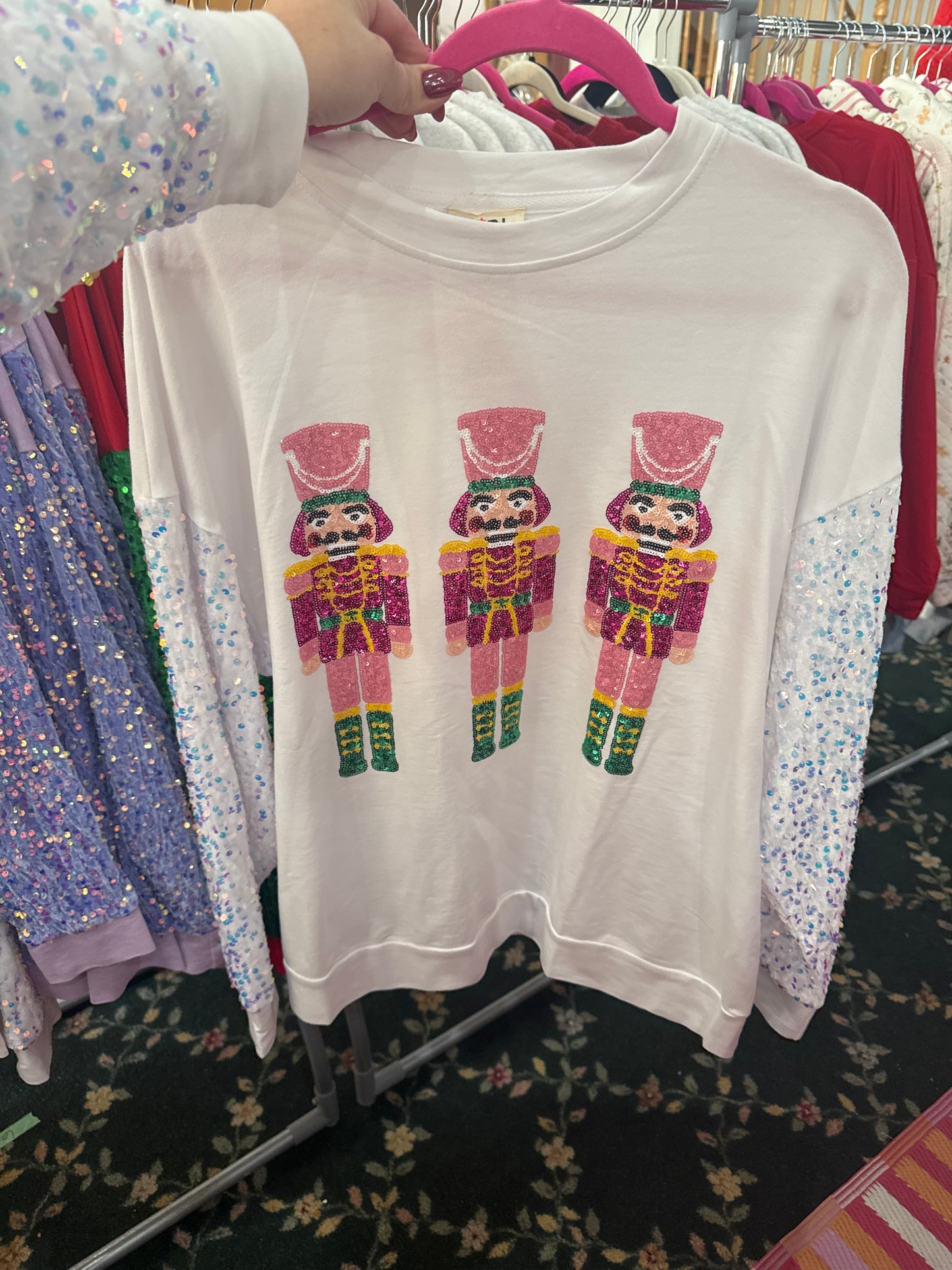 Sequin Nutcrackers Velvet Pullover