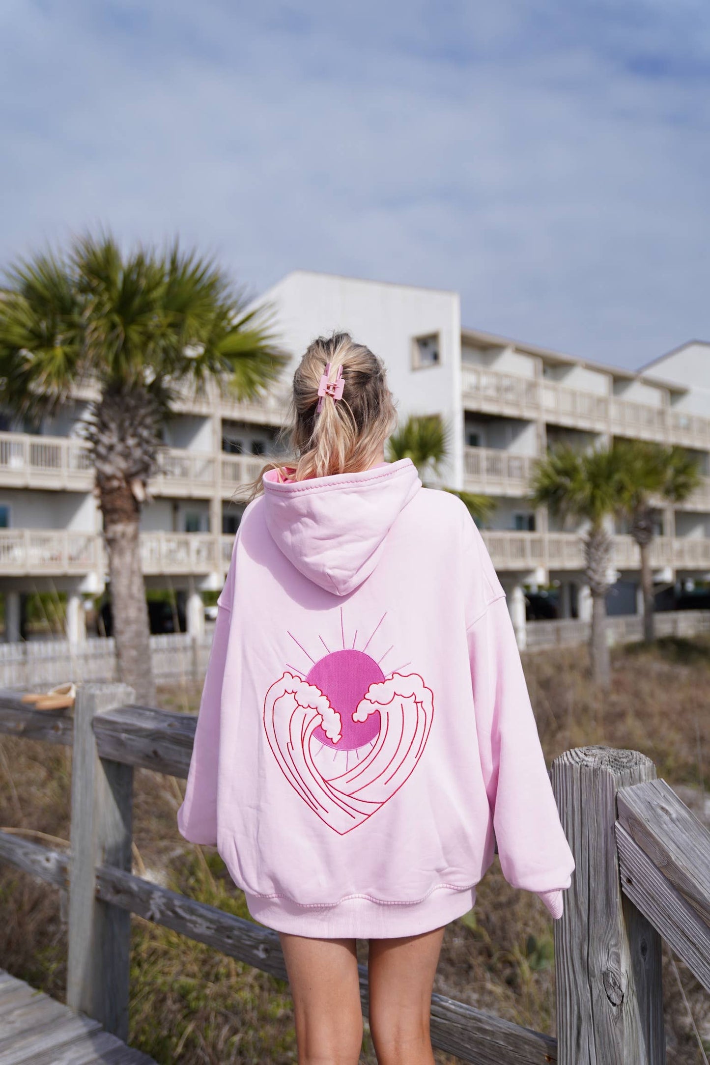 Ocean Heart Embroidered Oversized Hoodie