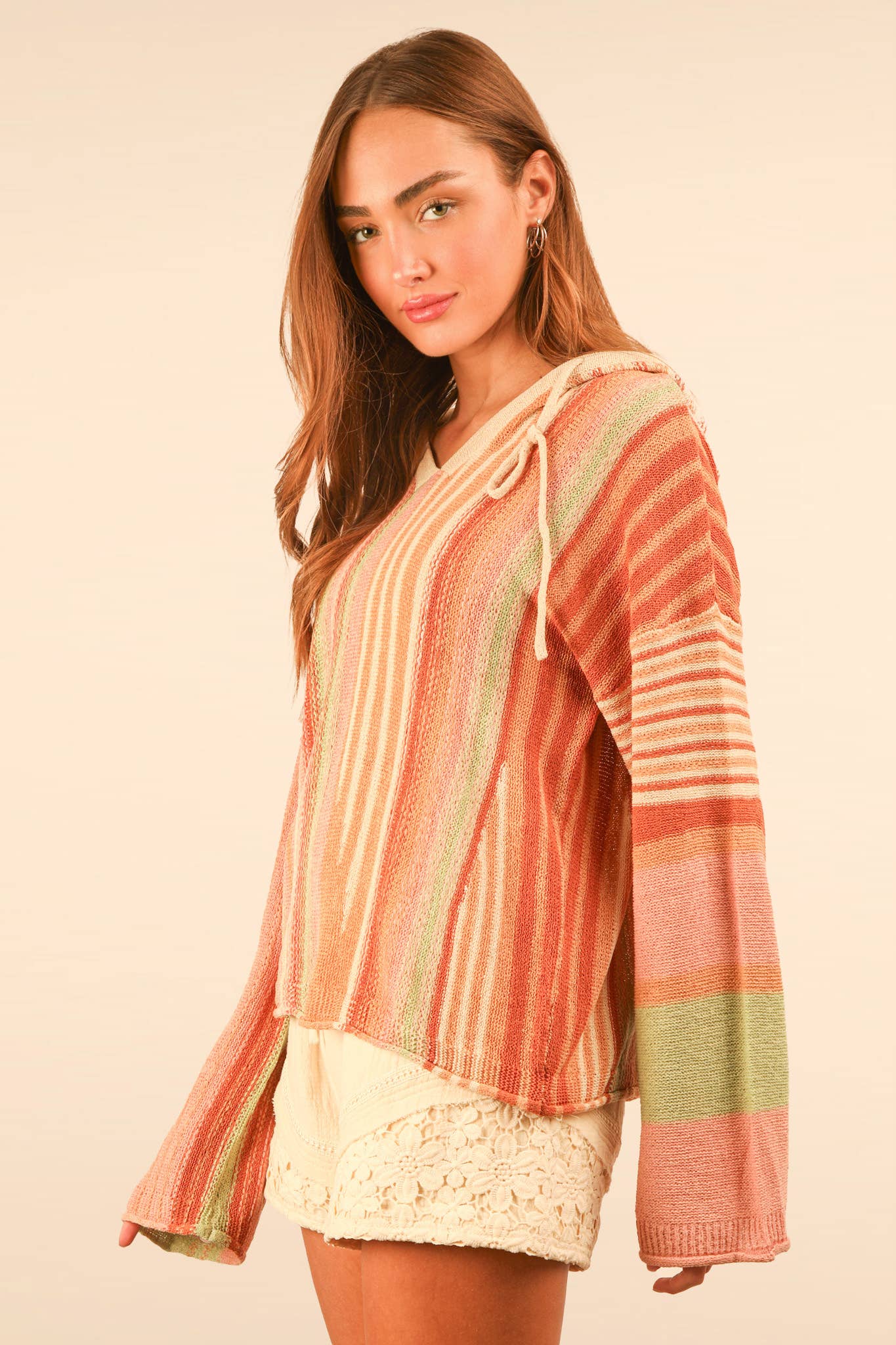 Multi Color Stripe Knit Sweater Hoodie