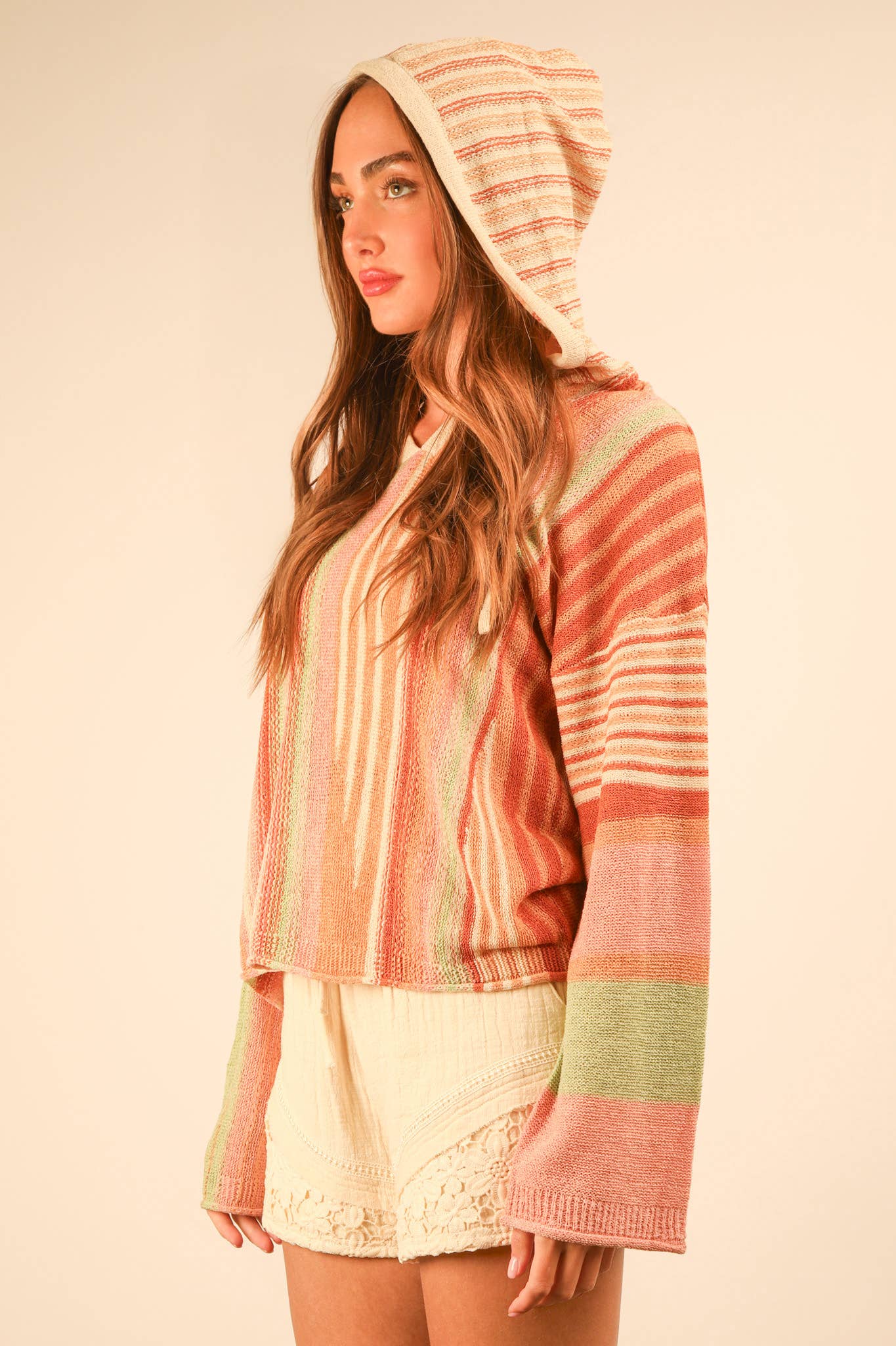 Multi Color Stripe Knit Sweater Hoodie