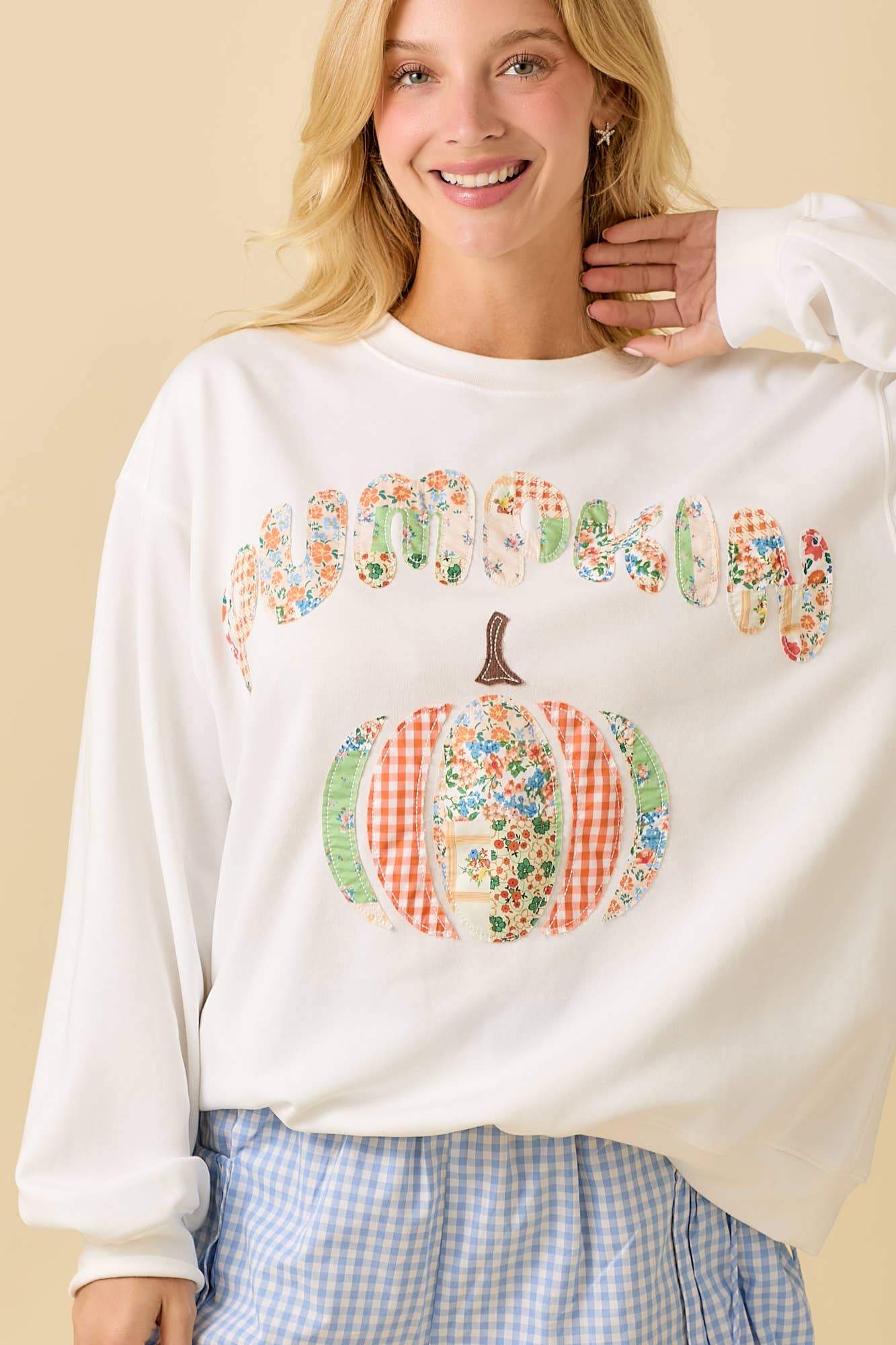 Pumpkin Patchwork Long Sleeve Crewneck