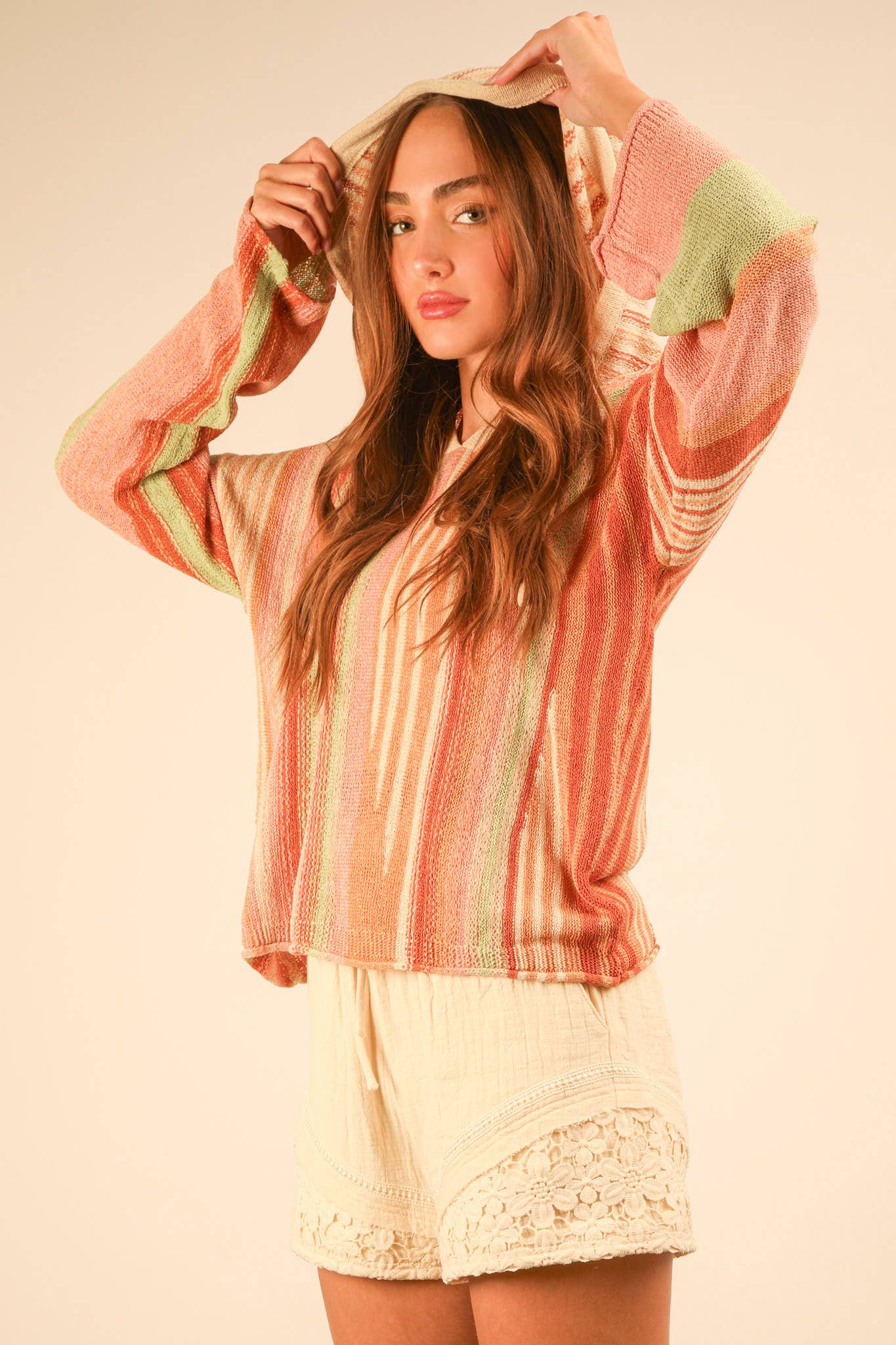 Multi Color Stripe Knit Sweater Hoodie