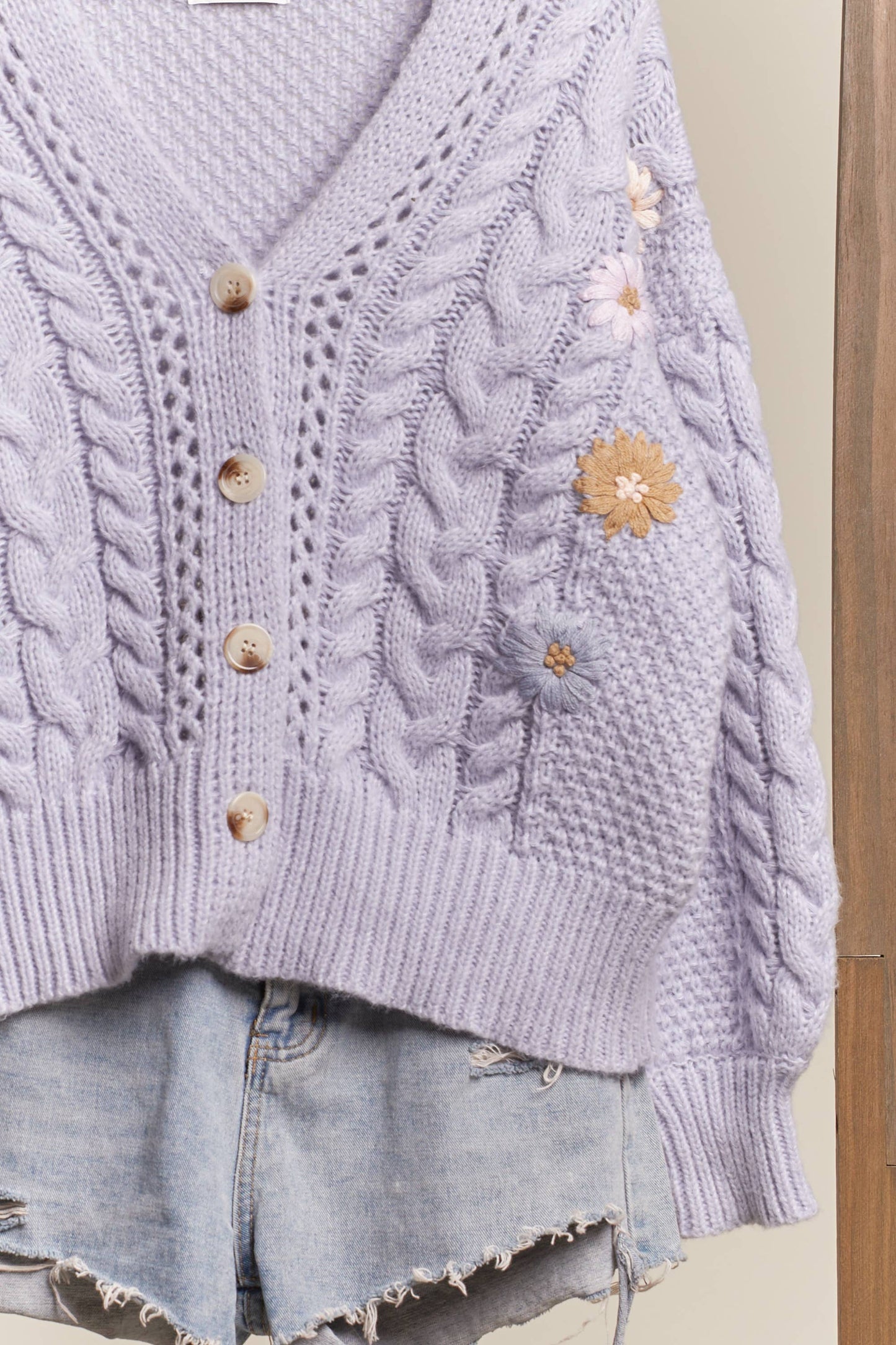 Lavender Cable Knit Cardigan