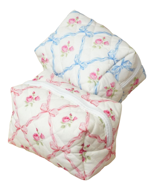 Quilted Bow Floral Makeup Bag