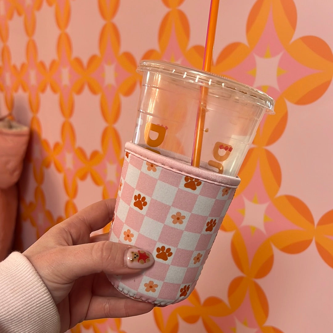 Checked pup coffee sleeve