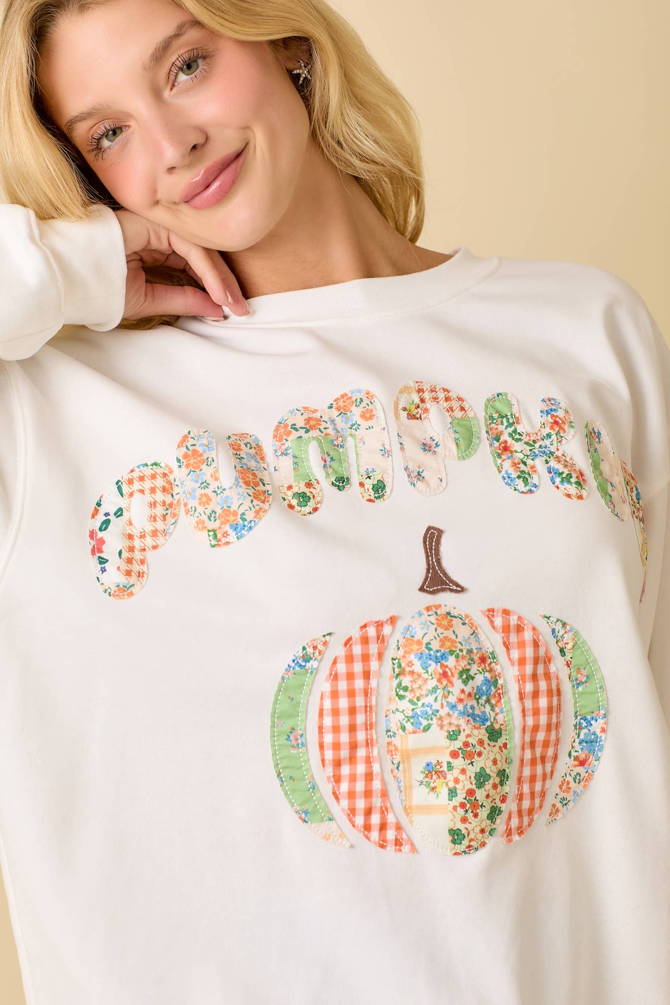 Pumpkin Patchwork Long Sleeve Crewneck
