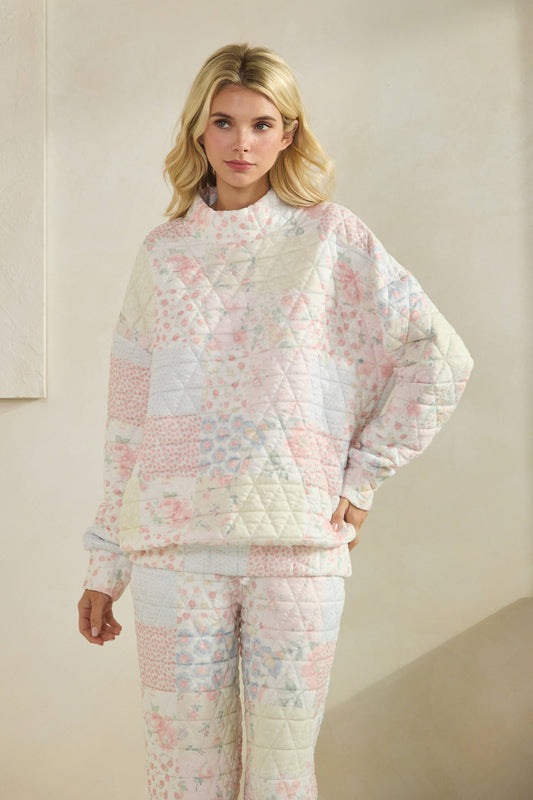 Floral Quilted mock neck Sweatshirt