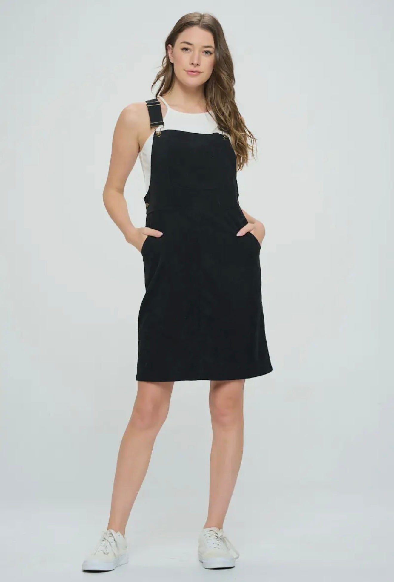 Classic Black Corduroy Overall Dress