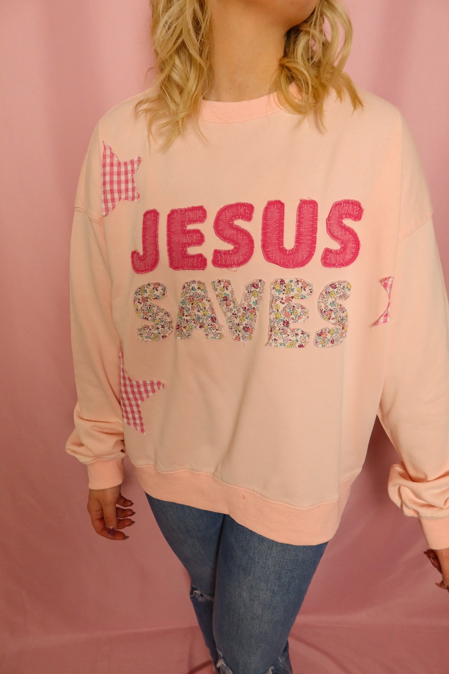 Jesus Saves Patchwork Sweatshirt