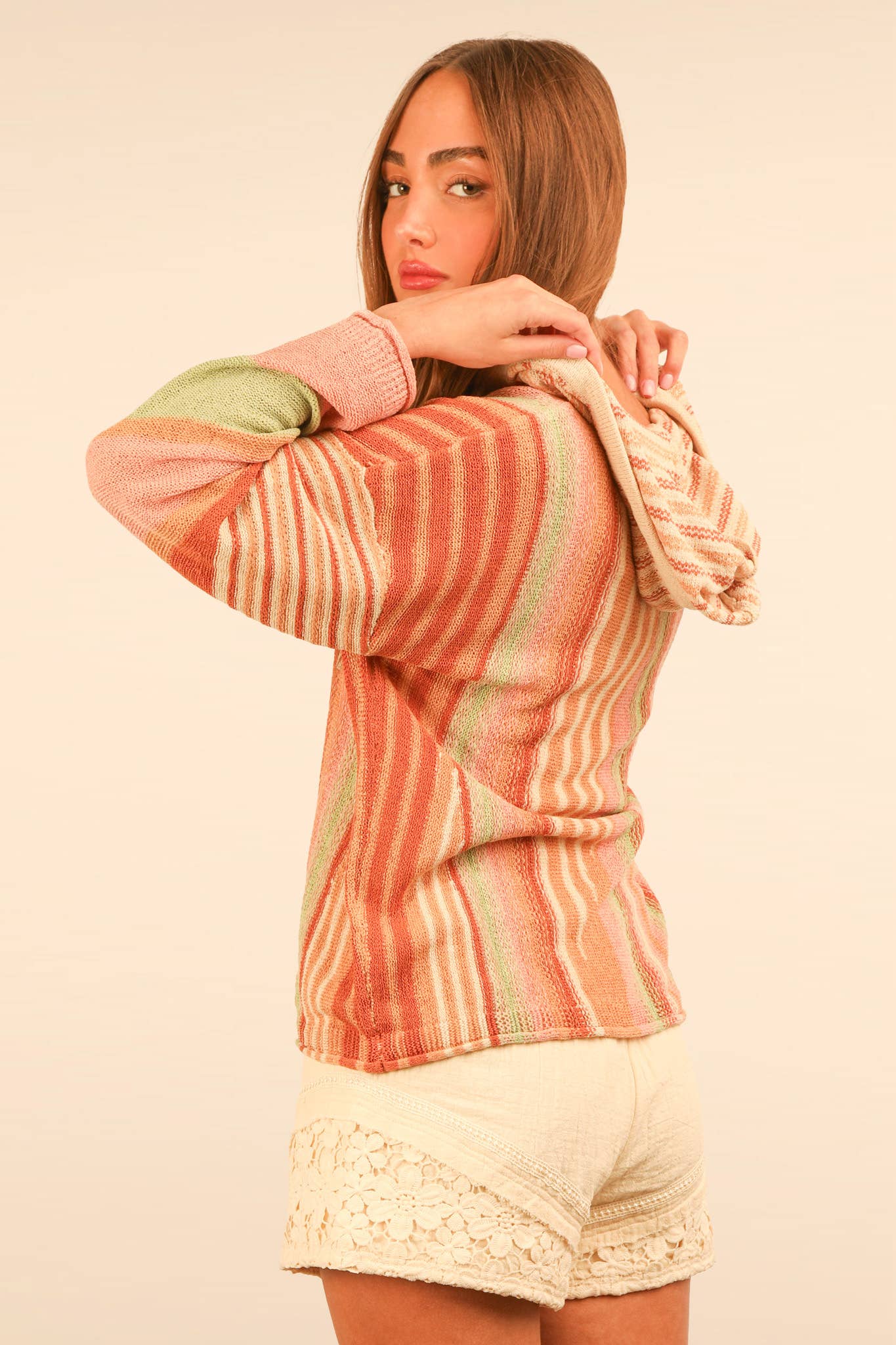 Multi Color Stripe Knit Sweater Hoodie