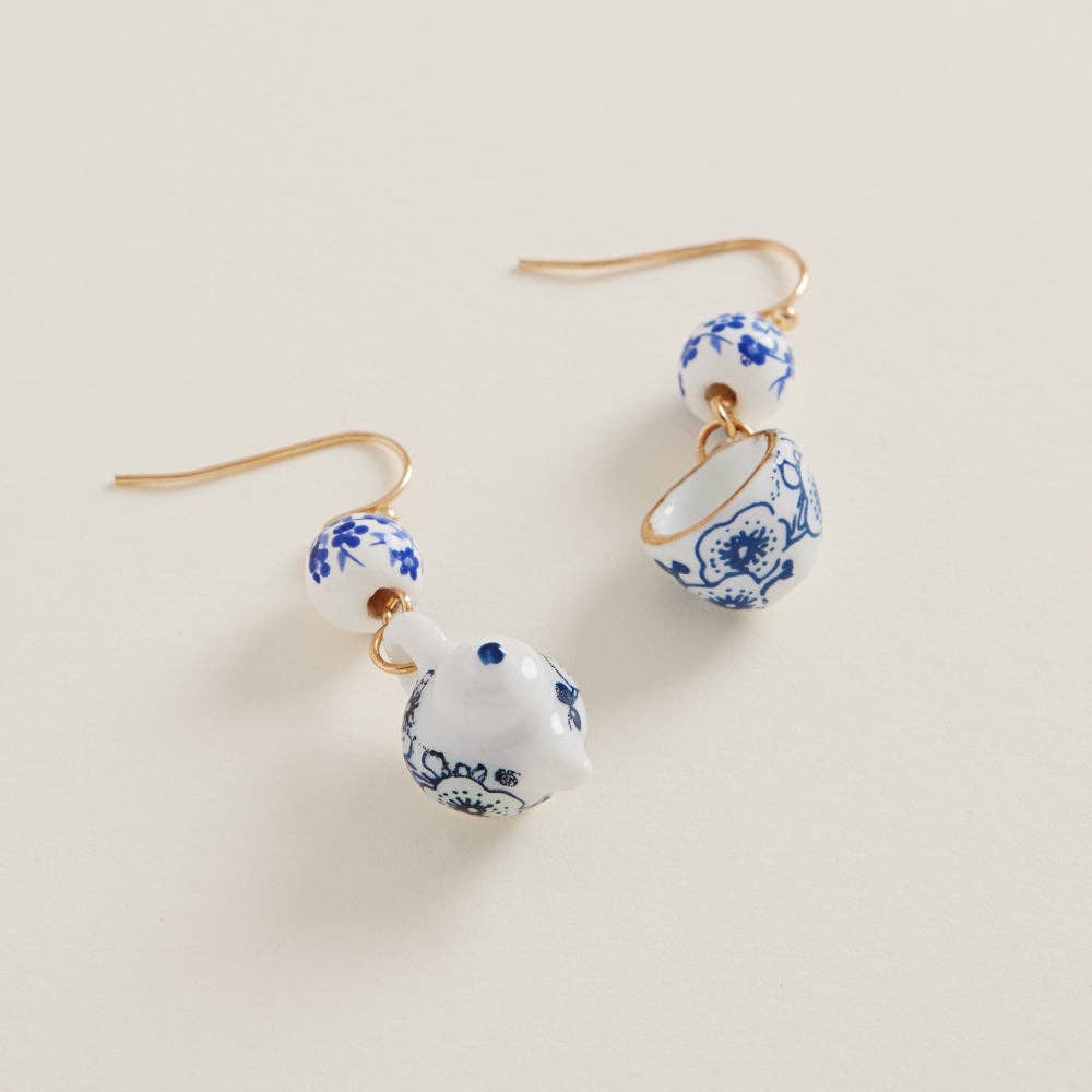 Floral Ceramic Teapot/Cup Hook Earrings