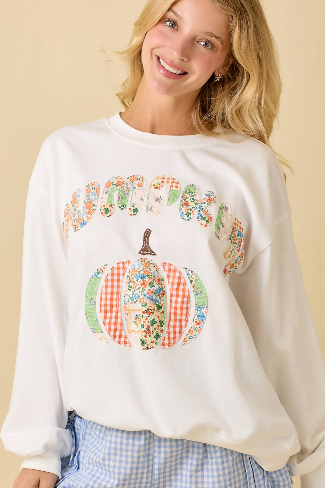 Pumpkin Patchwork Long Sleeve Crewneck