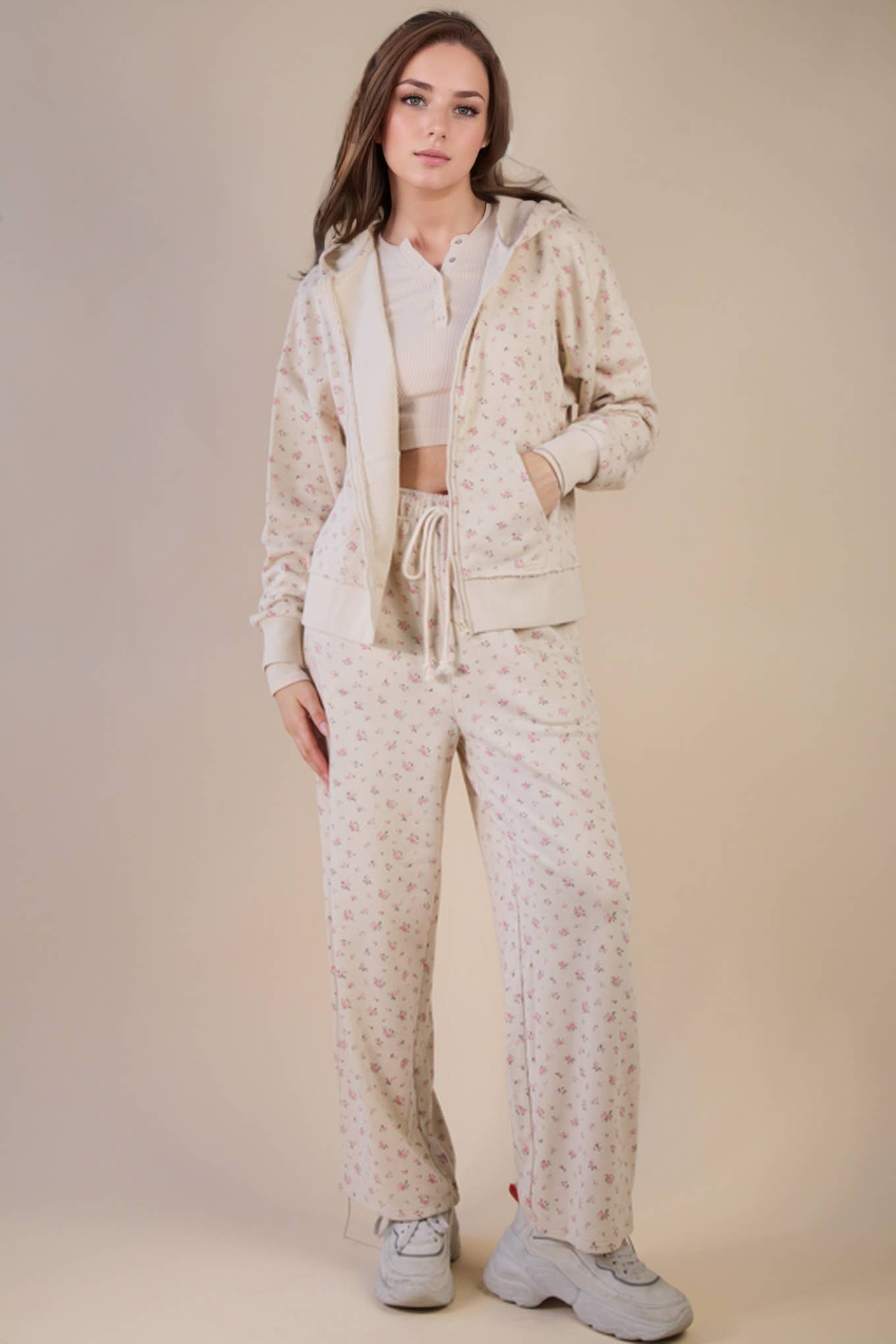 Oversized Floral Zip Up Hoodie