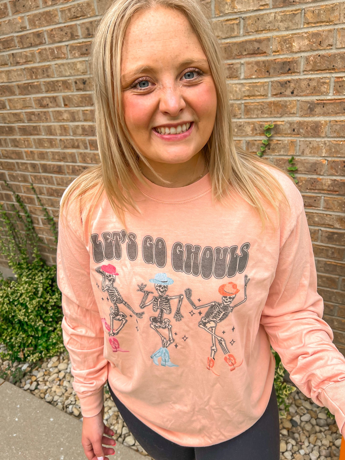 Let's Go Ghouls peach Tee