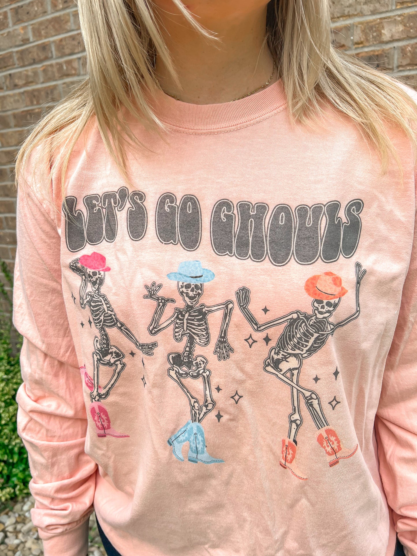 Let's Go Ghouls peach Tee