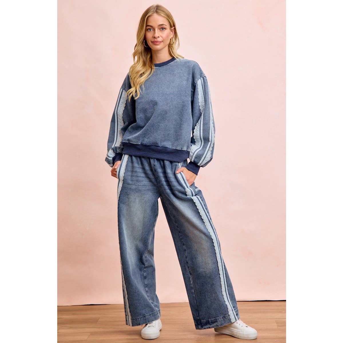 Washed Lace Denim Pants