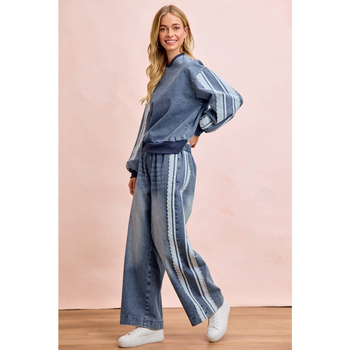 Washed Lace Denim Pants