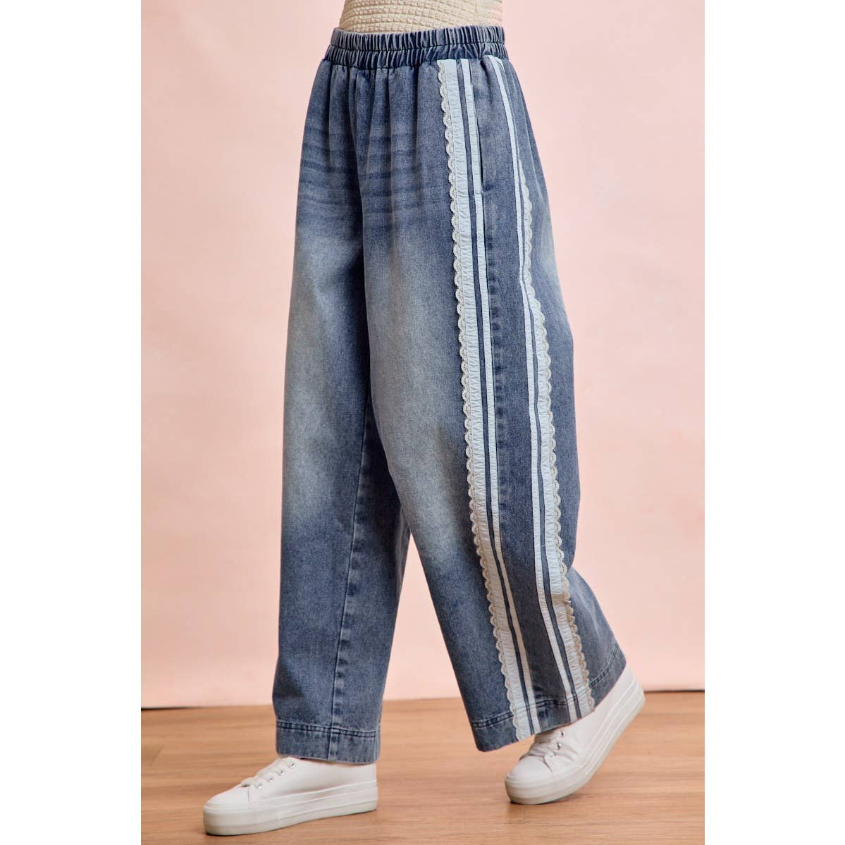 Washed Lace Denim Pants