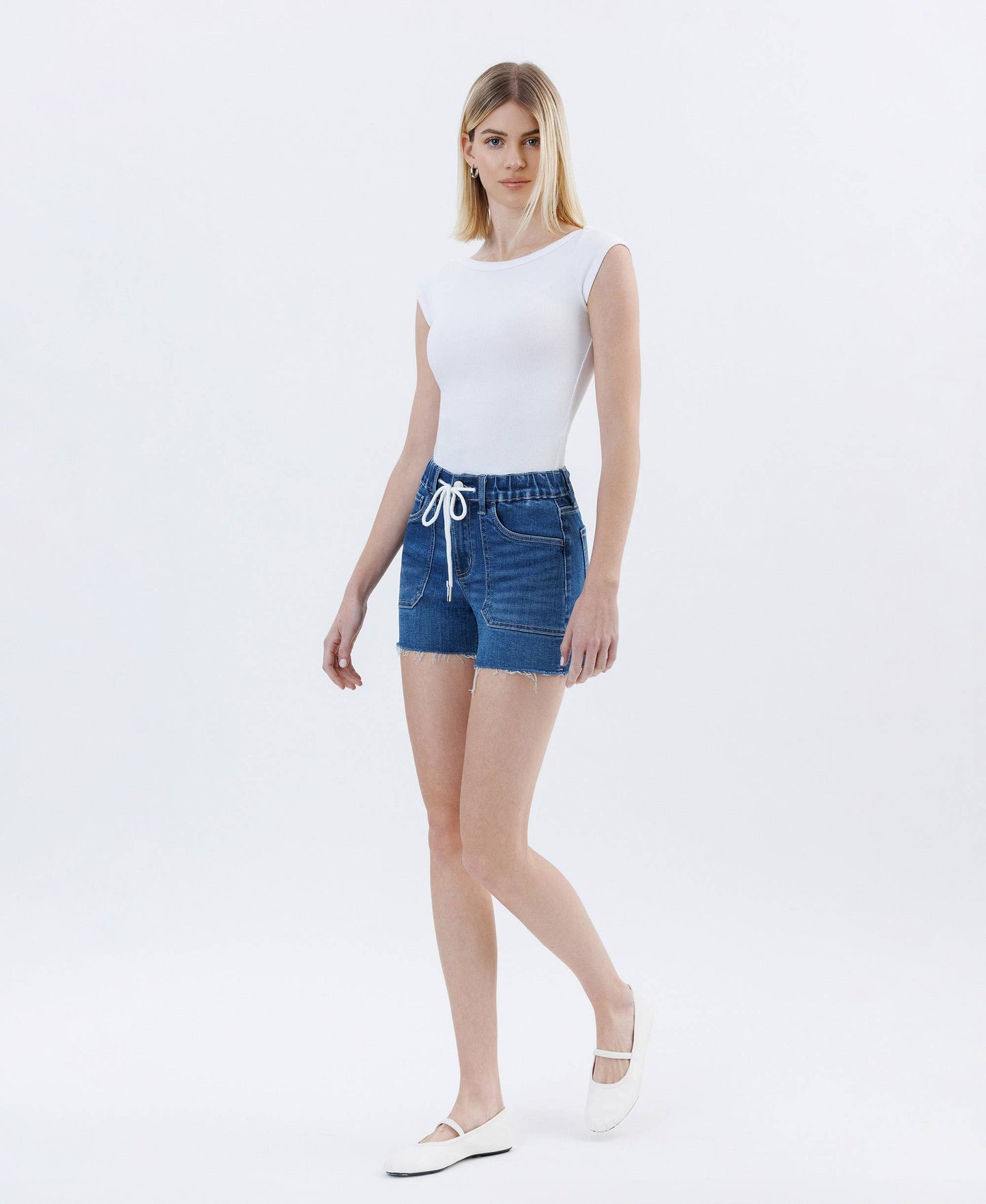 Harbor Lane High Rise Drawstring Denim Shorts