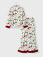 Holiday Bow Print Christmas Pajama Set with Faux Fur Trim