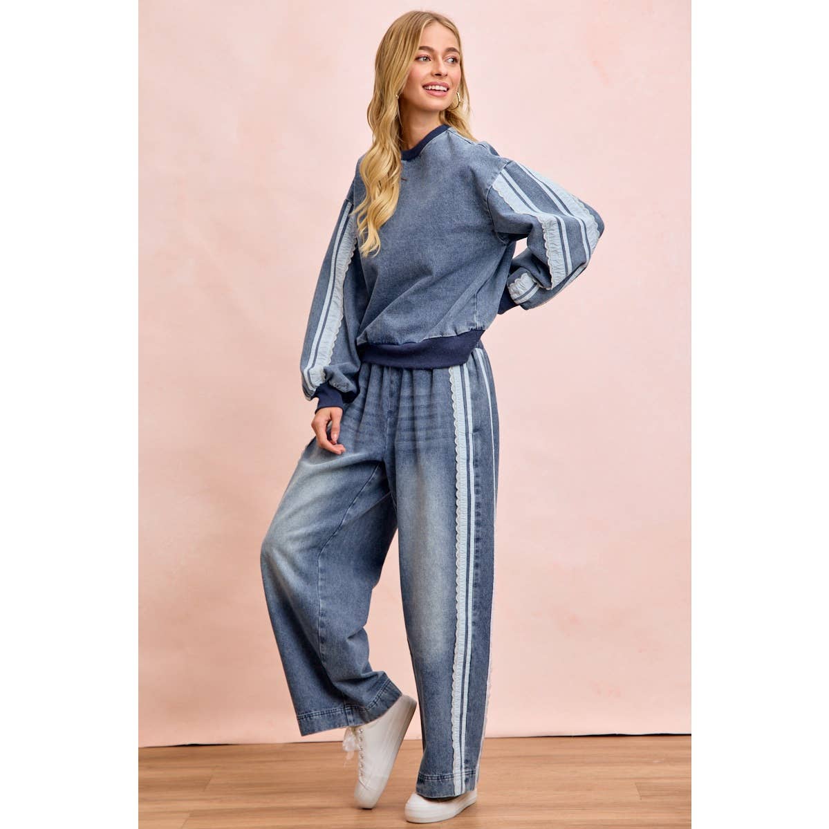Washed Lace Denim Pants