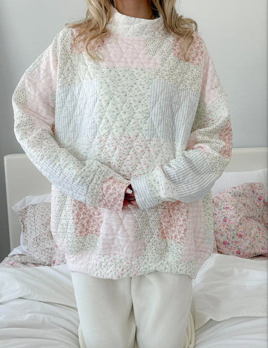 Pastel Quilted Mockneck Oversized Sweatshirt