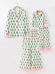 Christmas Tree Print Pajama Set with Faux Fur Trim