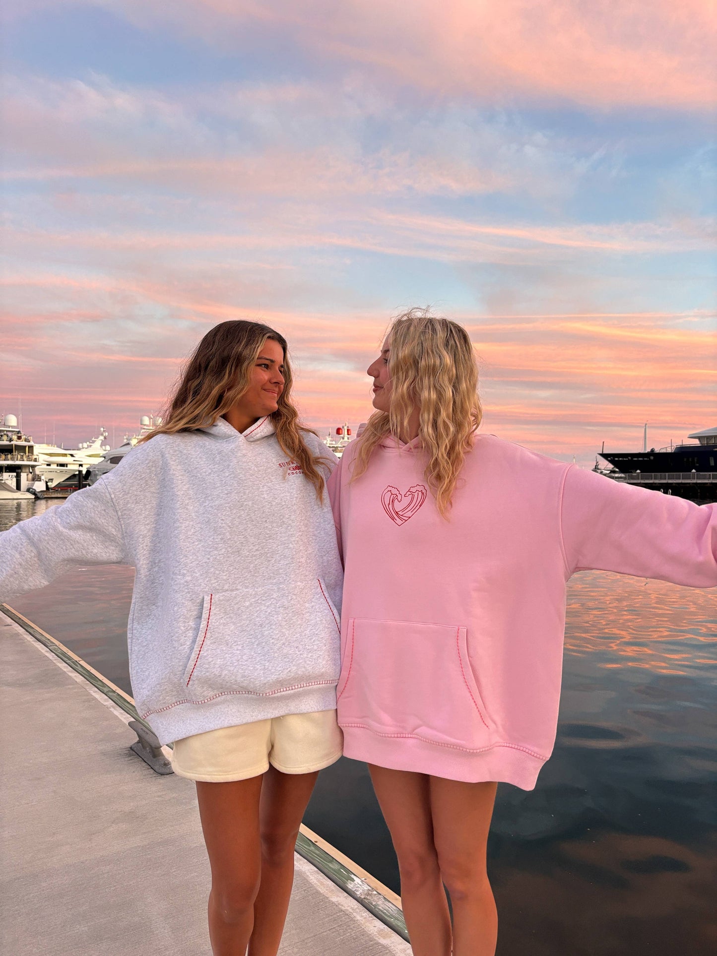 Ocean Heart Embroidered Oversized Hoodie