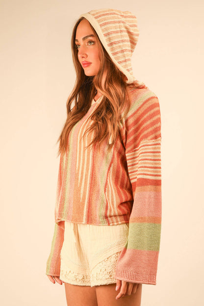 Multi Color Stripe Knit Sweater Hoodie
