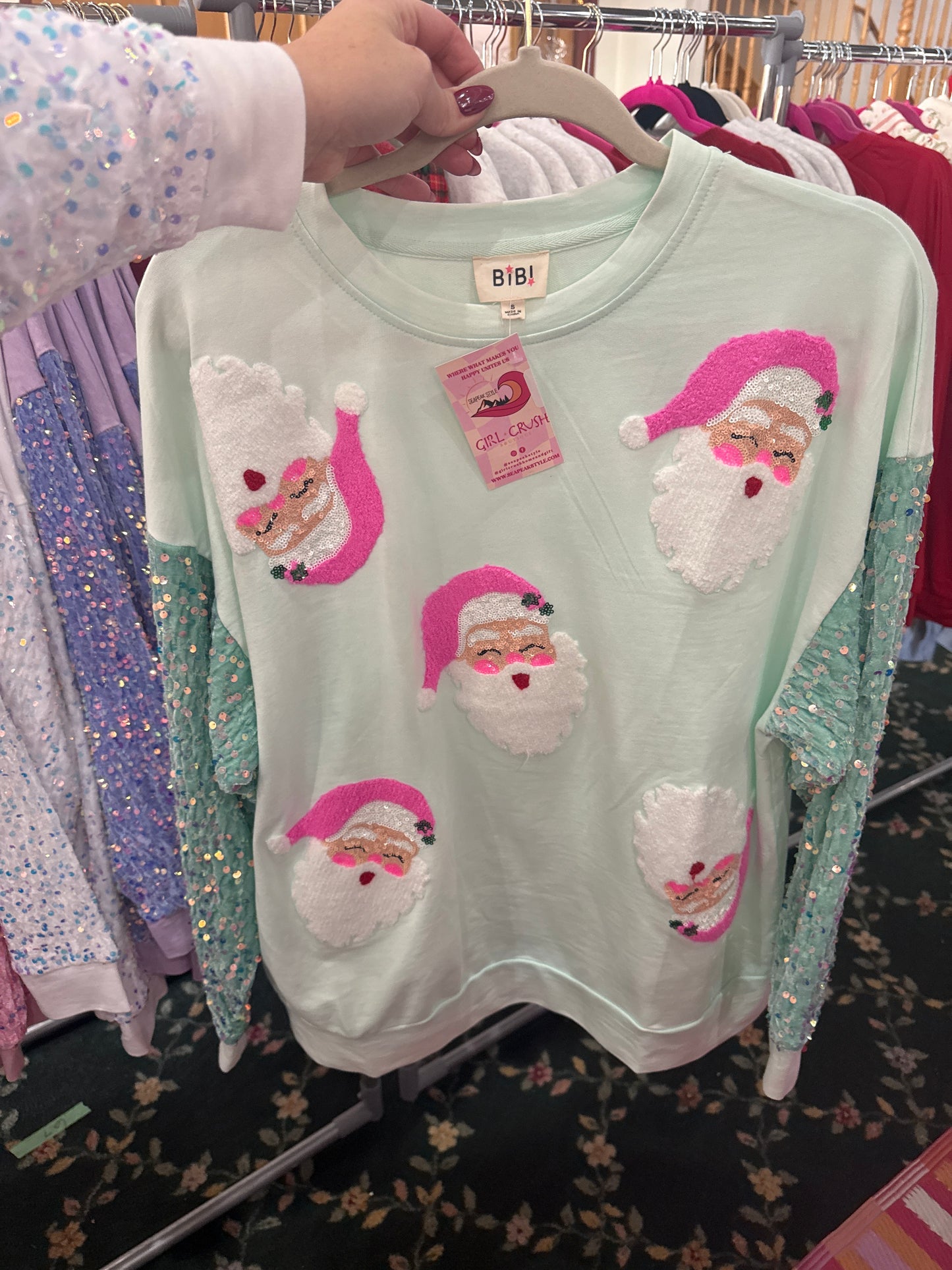 Velvet Sequin Santa Christmas Pullover