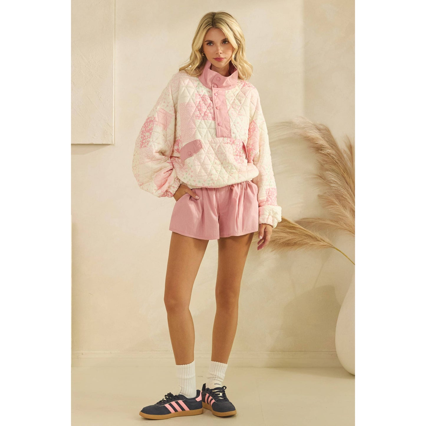 Pink Horizon Quilted Quarter Zip