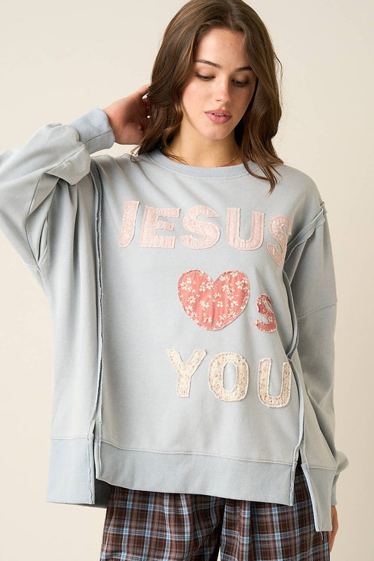 Jesus Love You Patchwork Sweatshirt