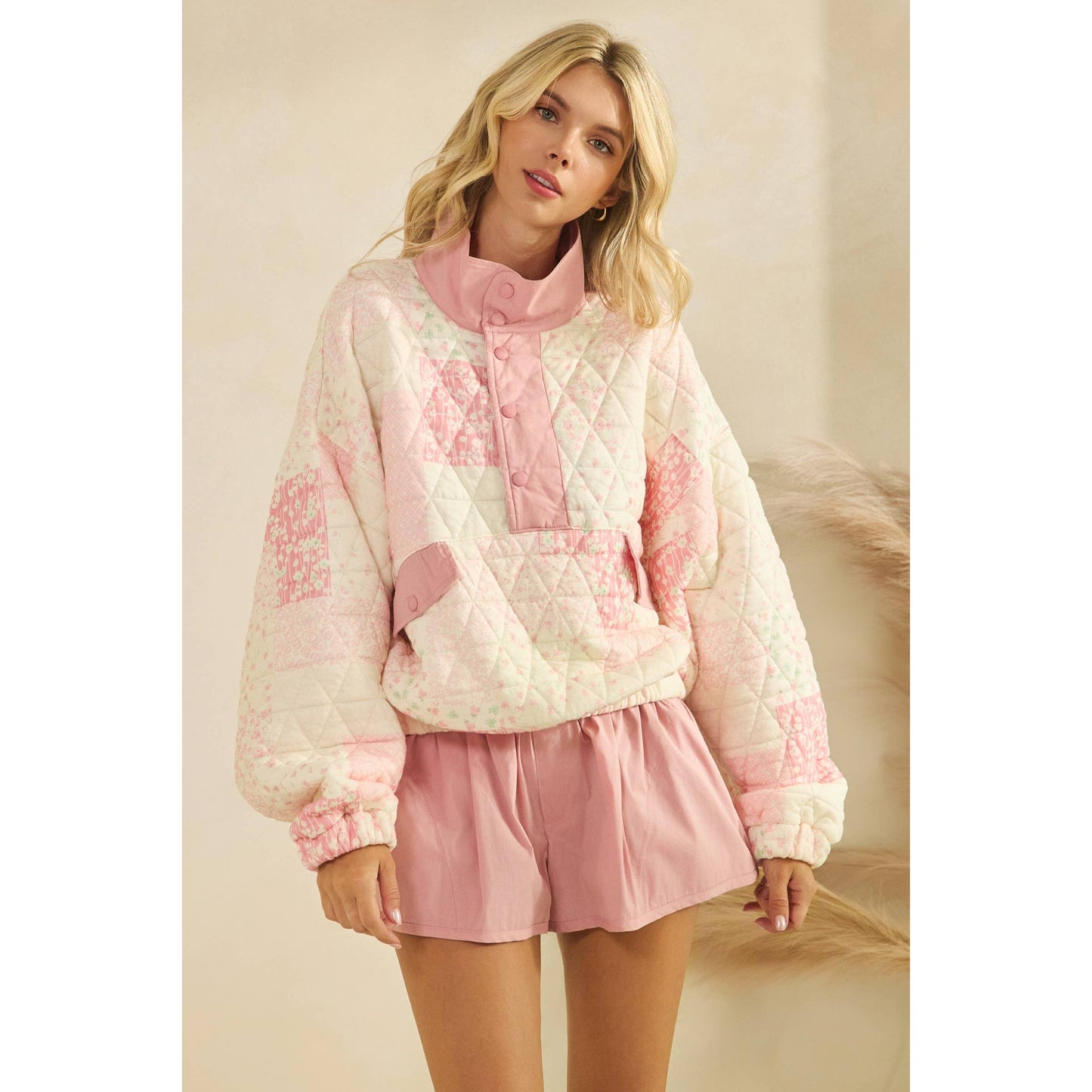 Pink Horizon Quilted Quarter Zip
