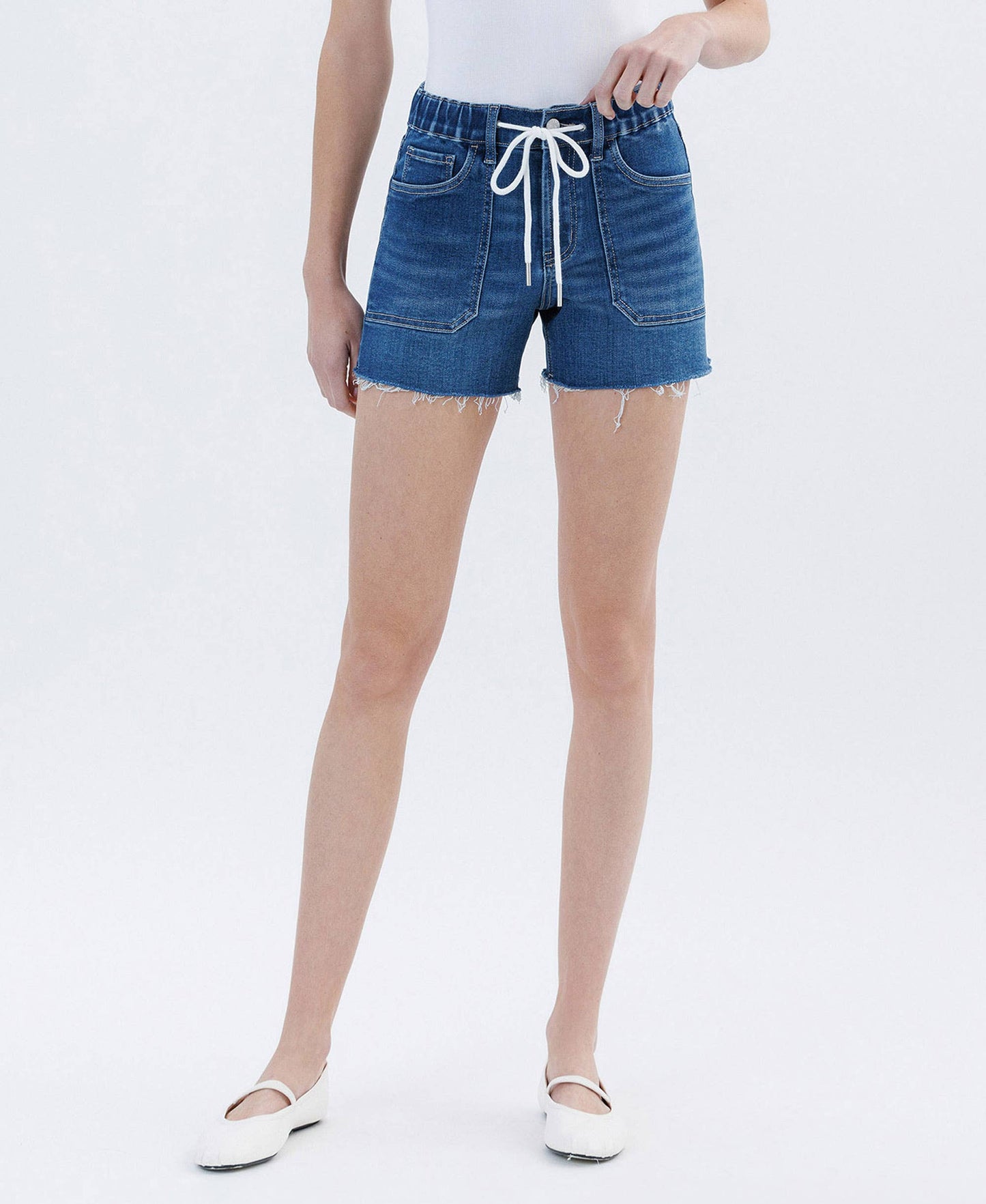 Harbor Lane High Rise Drawstring Denim Shorts