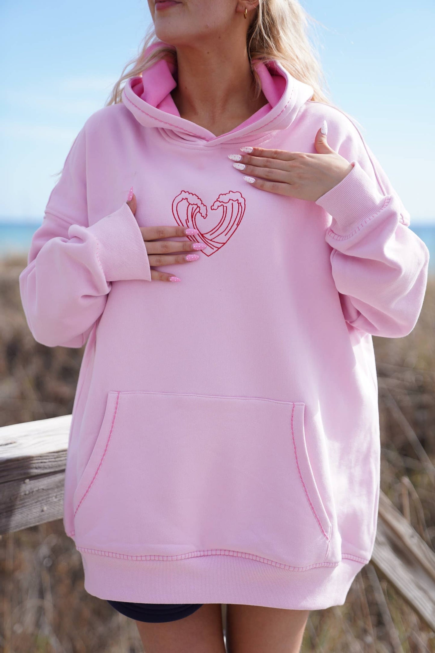 Ocean Heart Embroidered Oversized Hoodie