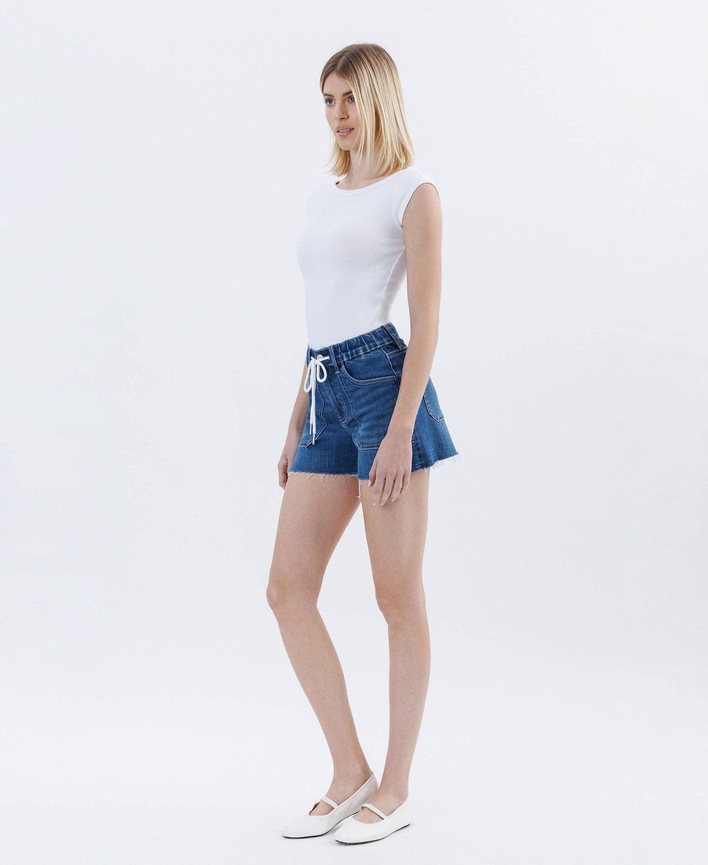 Harbor Lane High Rise Drawstring Denim Shorts