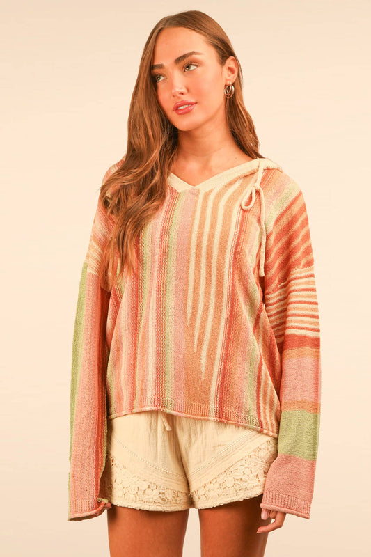 Multi Color Stripe Knit Sweater Hoodie