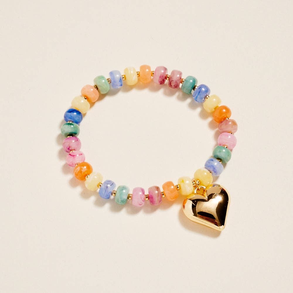 Beaded Puffy Heart Charm Bracelet
