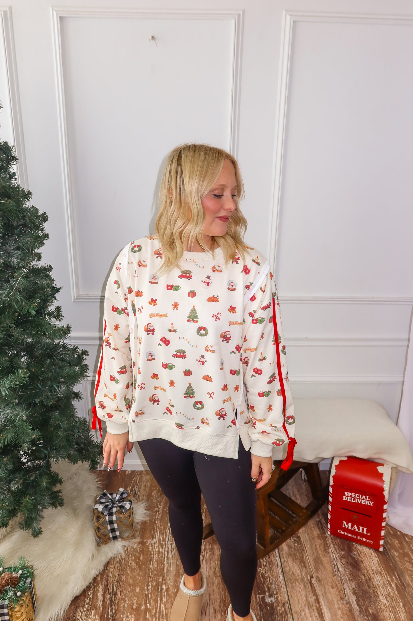 Christmas Keepsakes Ribbon Sleeve Sweatshirt