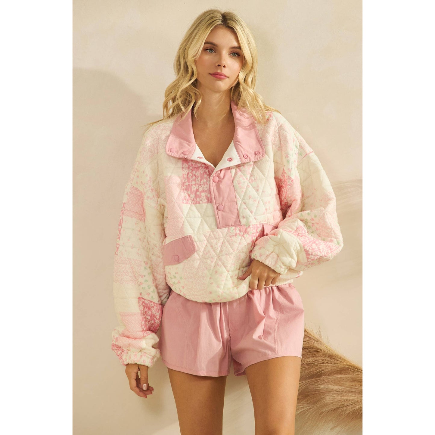 Pink Horizon Quilted Quarter Zip