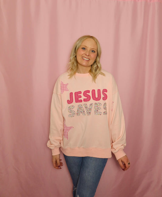 Jesus Saves Patchwork Sweatshirt