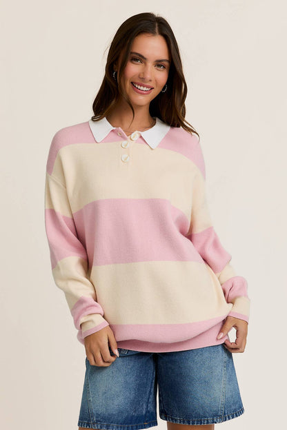 Strawberry Milk Striped Collared Sweater