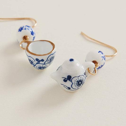Floral Ceramic Teapot/Cup Hook Earrings
