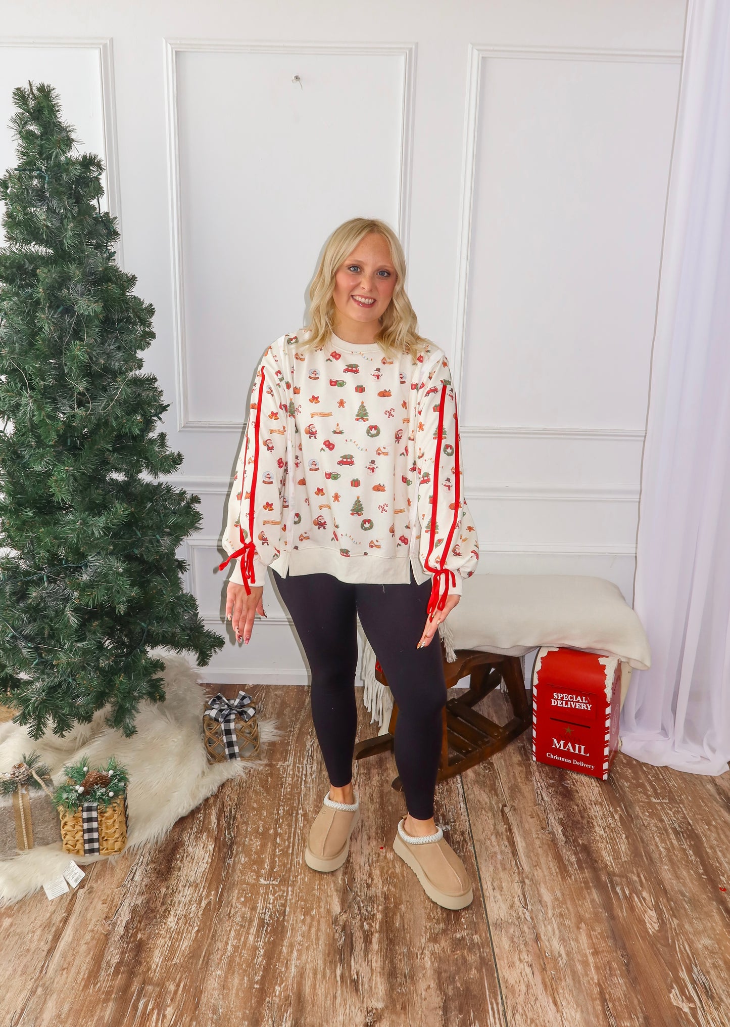 Christmas Keepsakes Ribbon Sleeve Sweatshirt