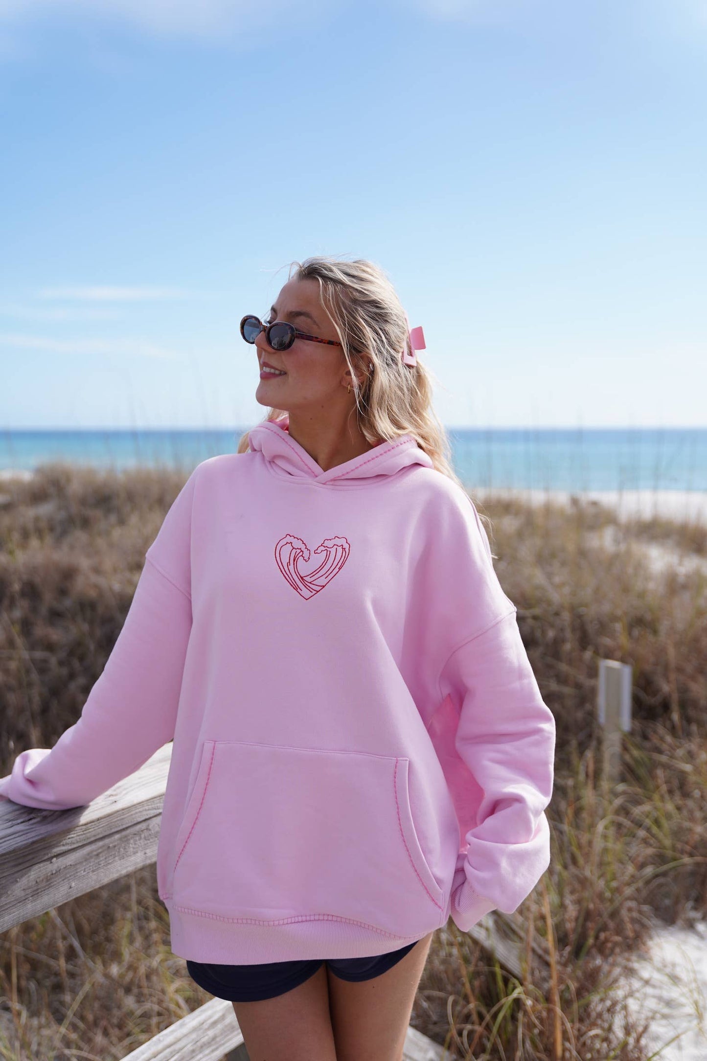 Ocean Heart Embroidered Oversized Hoodie