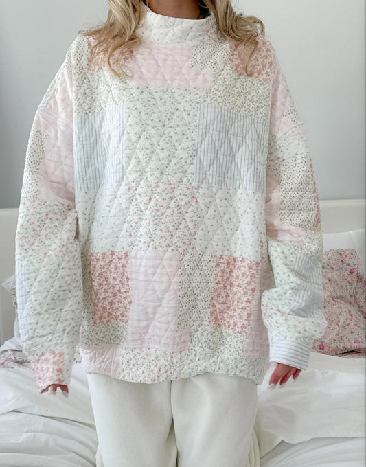 Pastel Quilted Mockneck Oversized Sweatshirt