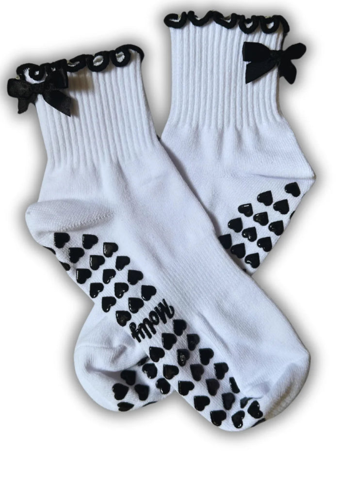 Black & White Bow Grippy socks